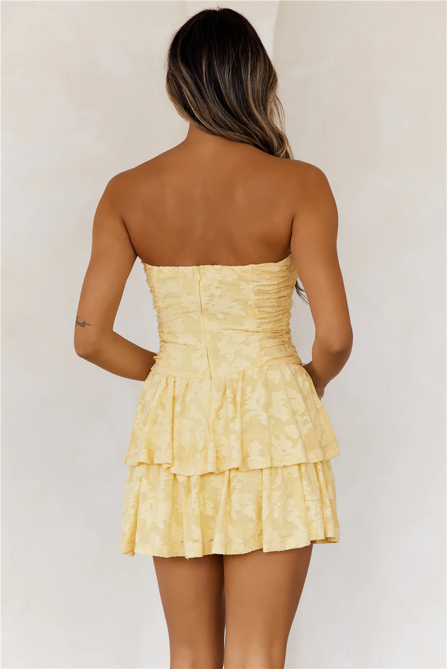 Desert Bloom Strapless Mini Dress Yellow - luluinthesky