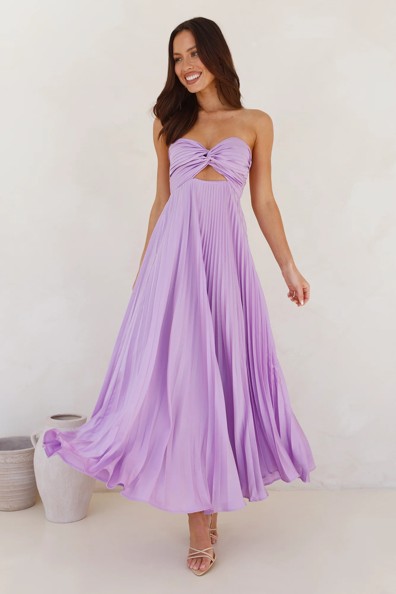 Frosted Berry Strapless Pleated Maxi Dress Lilac - luluinthesky