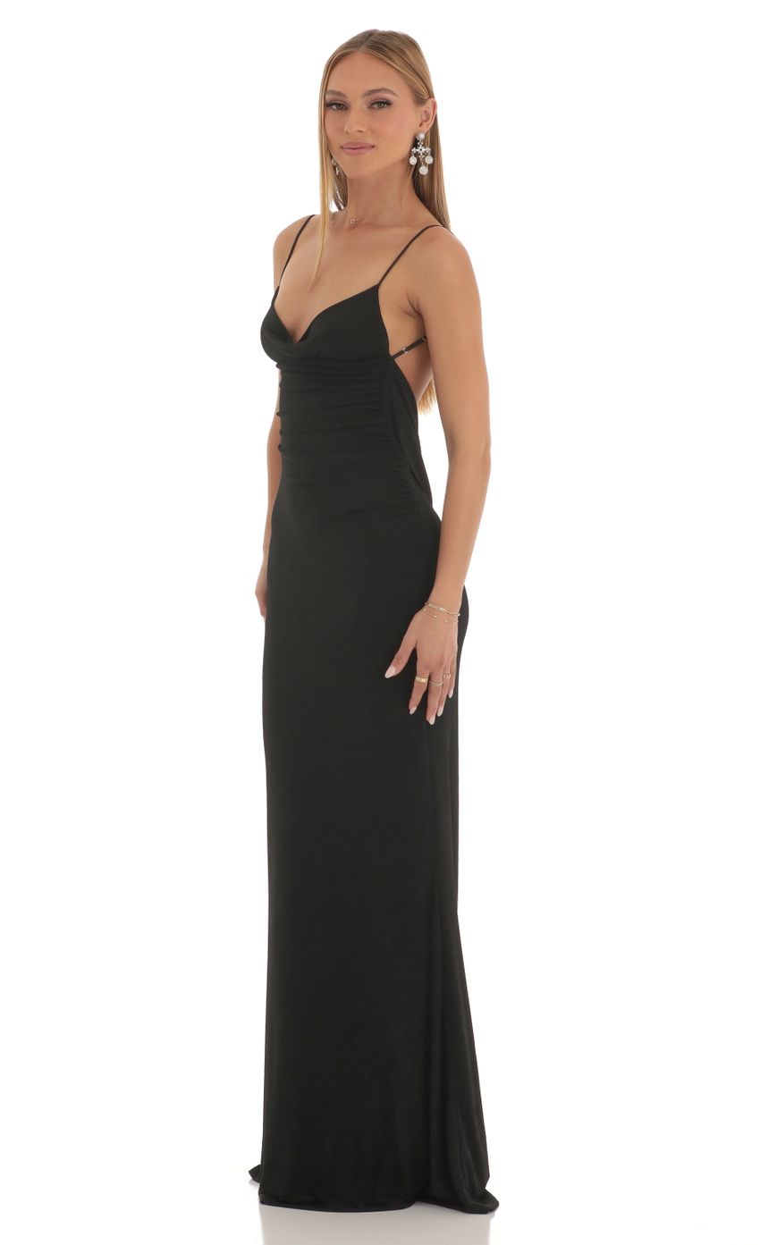 Lace Open Back Maxi Dress in Black - luluinthesky