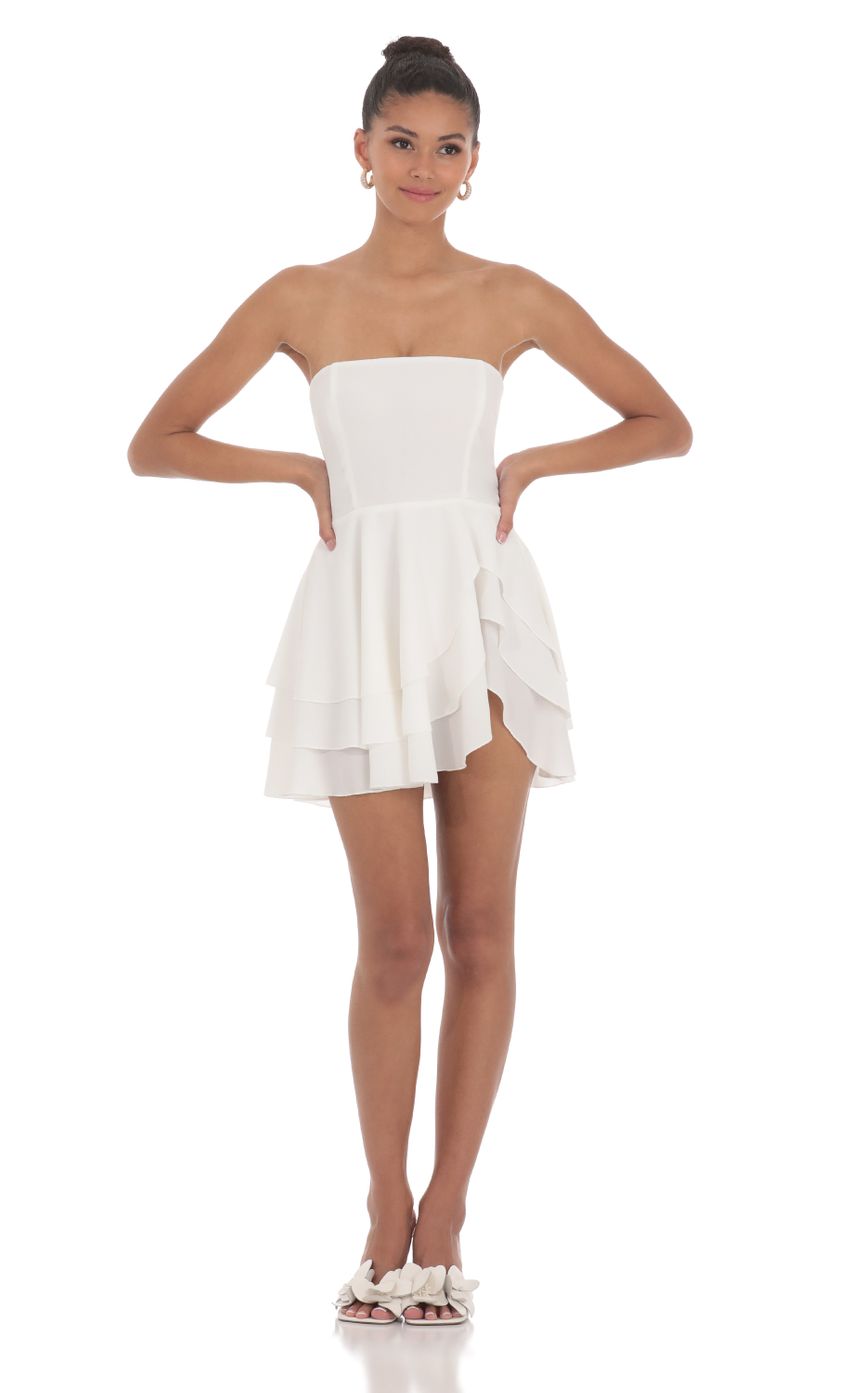 Strapless Asymmetrical Dress in White - luluinthesky