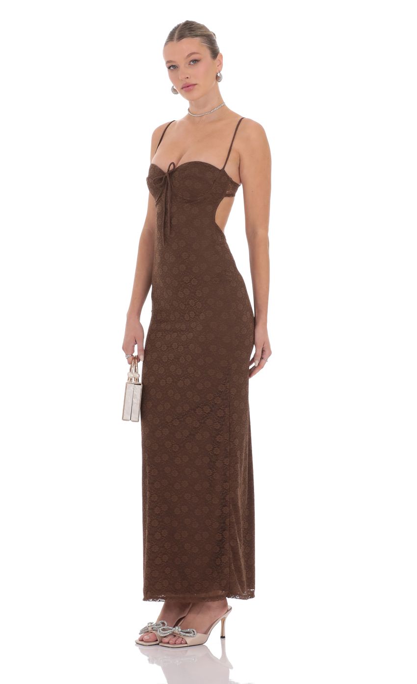 Lace Open Back Maxi Dress in Brown - luluinthesky