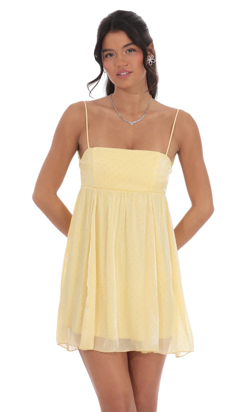 Rhinestone Babydoll Dress in Yellow - luluinthesky