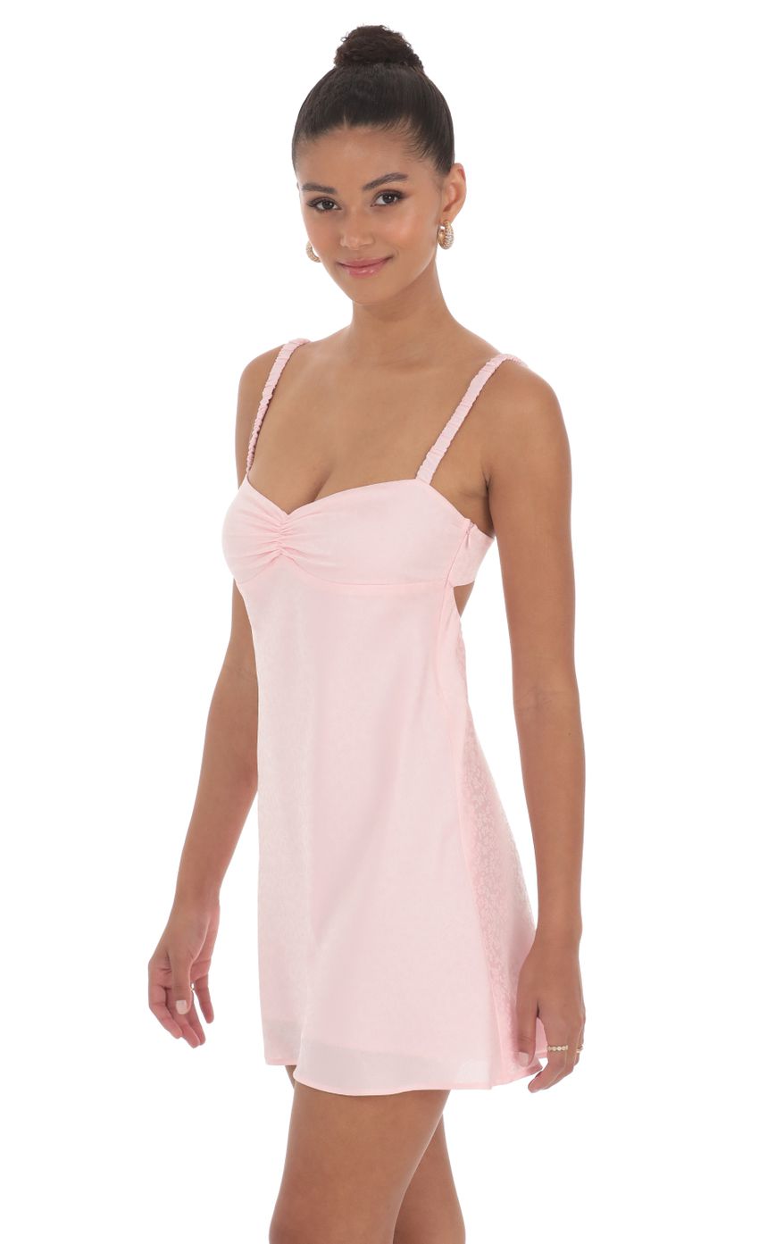 Jacquard Babydoll Satin Dress in Pink - luluinthesky