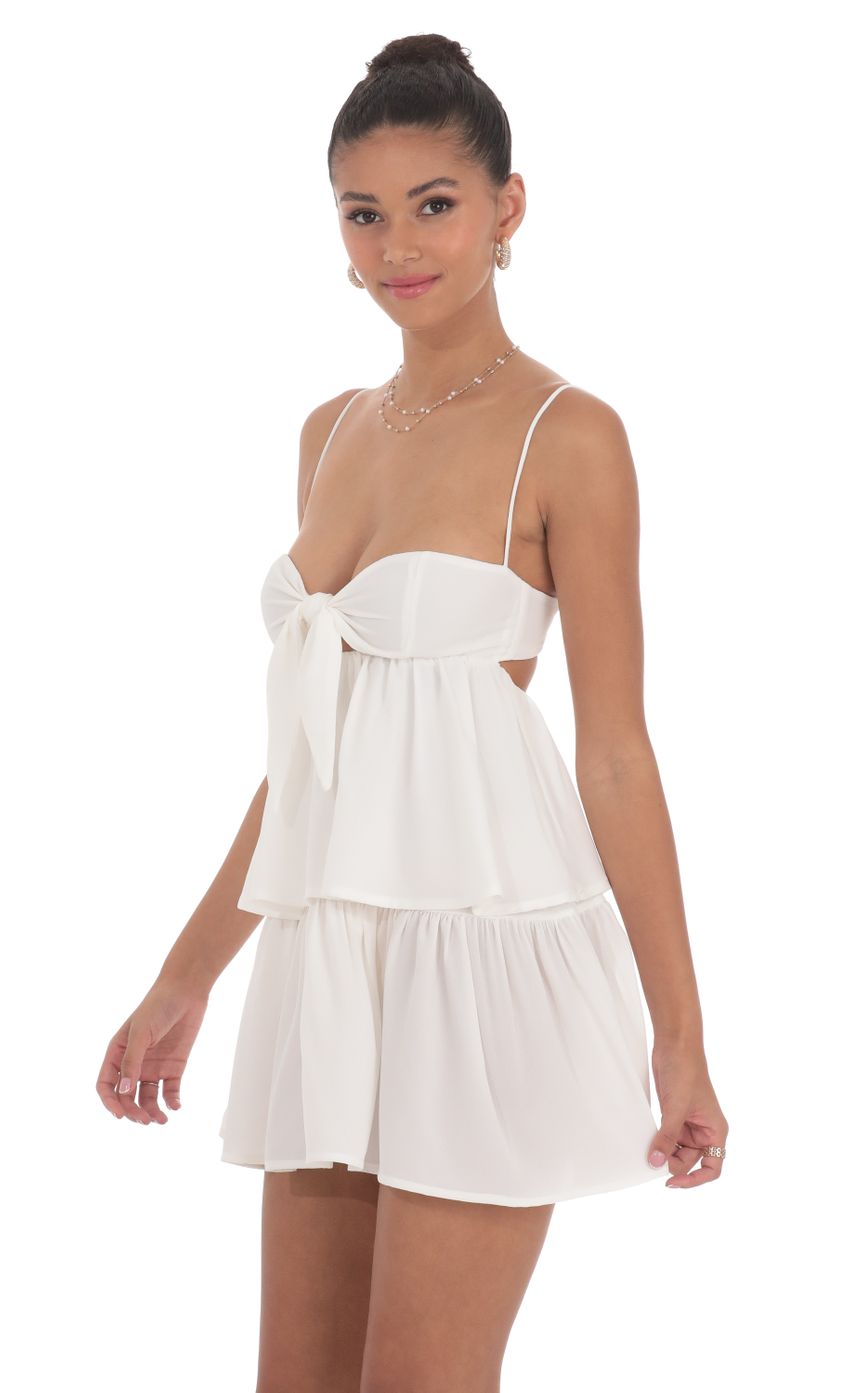 Ruffle Front Tie Dress in White - luluinthesky