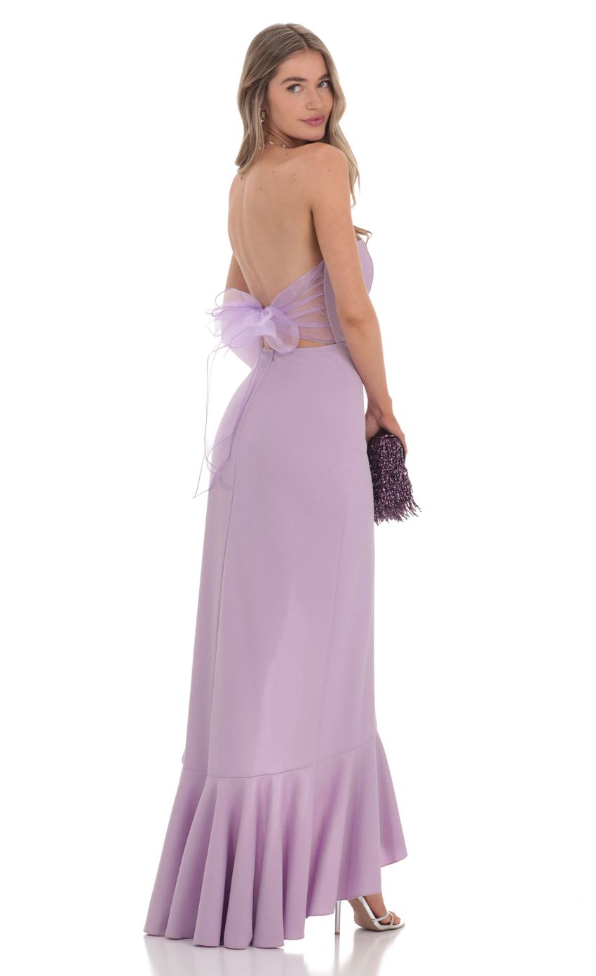 Strapless Back Bow Corset Maxi Dress in Lavender - luluinthesky