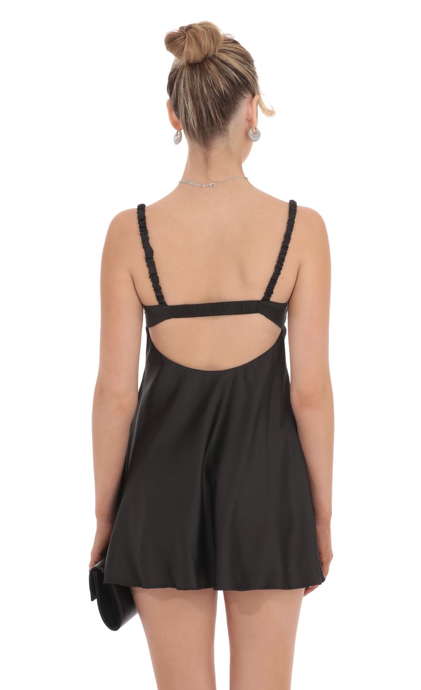 Satin Babydoll Dress in Black - luluinthesky
