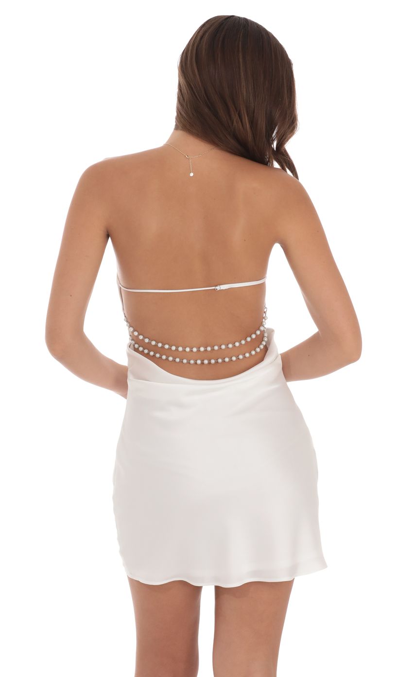 Satin Pearl Open Back Dress in White - luluinthesky