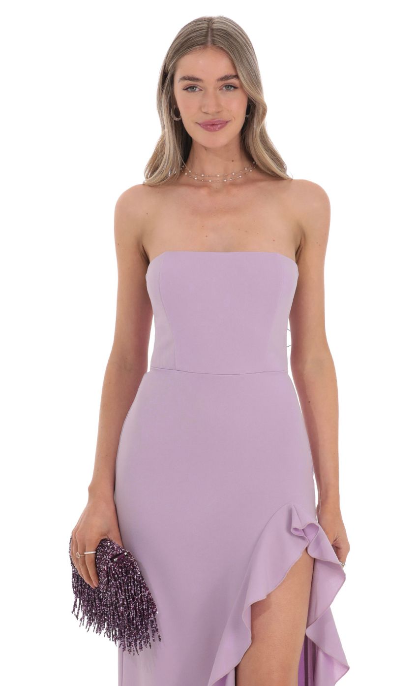 Strapless Back Bow Corset Maxi Dress in Lavender - luluinthesky