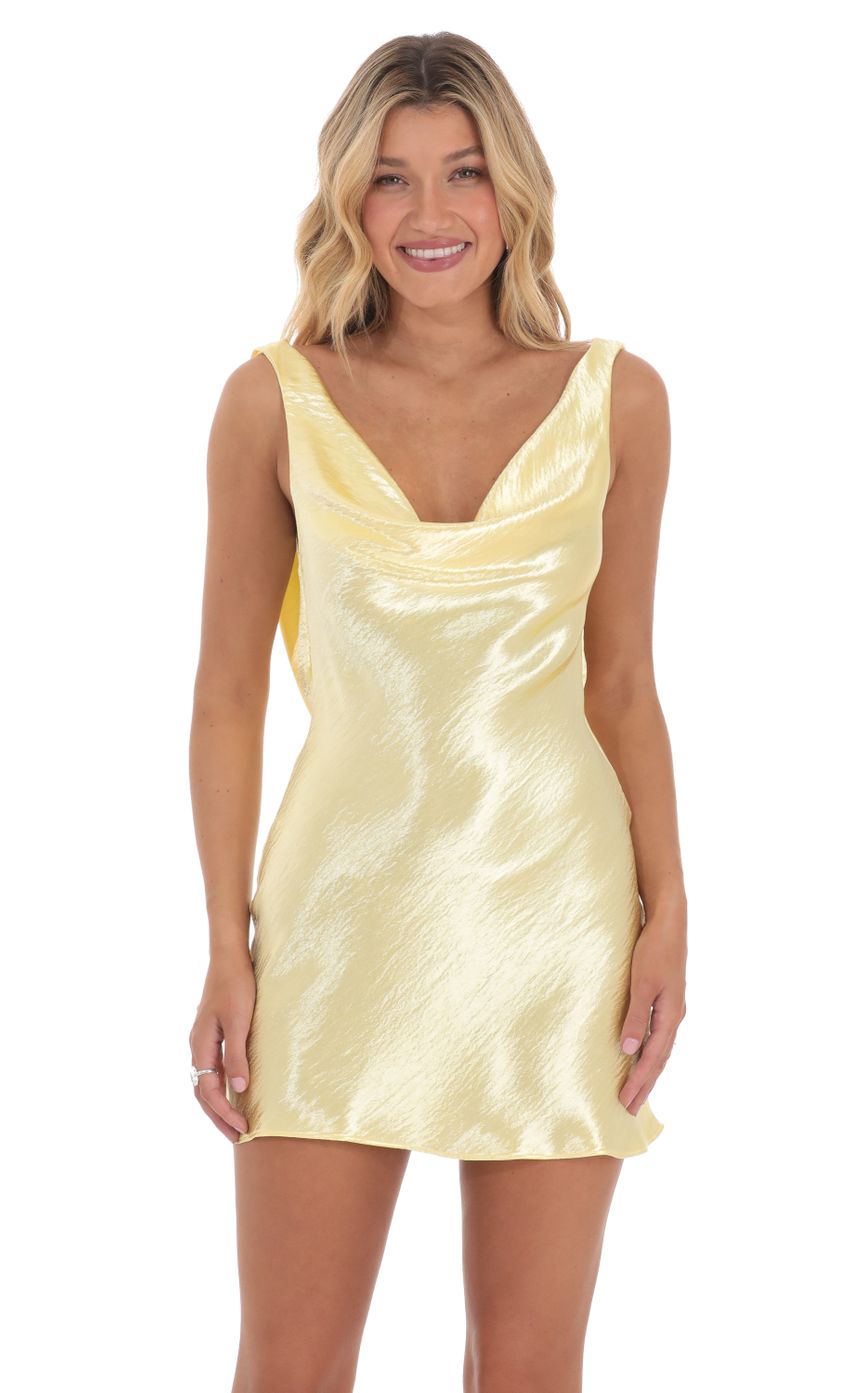 Satin Open Back Dress in Yellow - luluinthesky