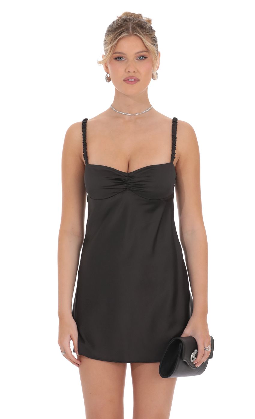 Satin Babydoll Dress in Black - luluinthesky