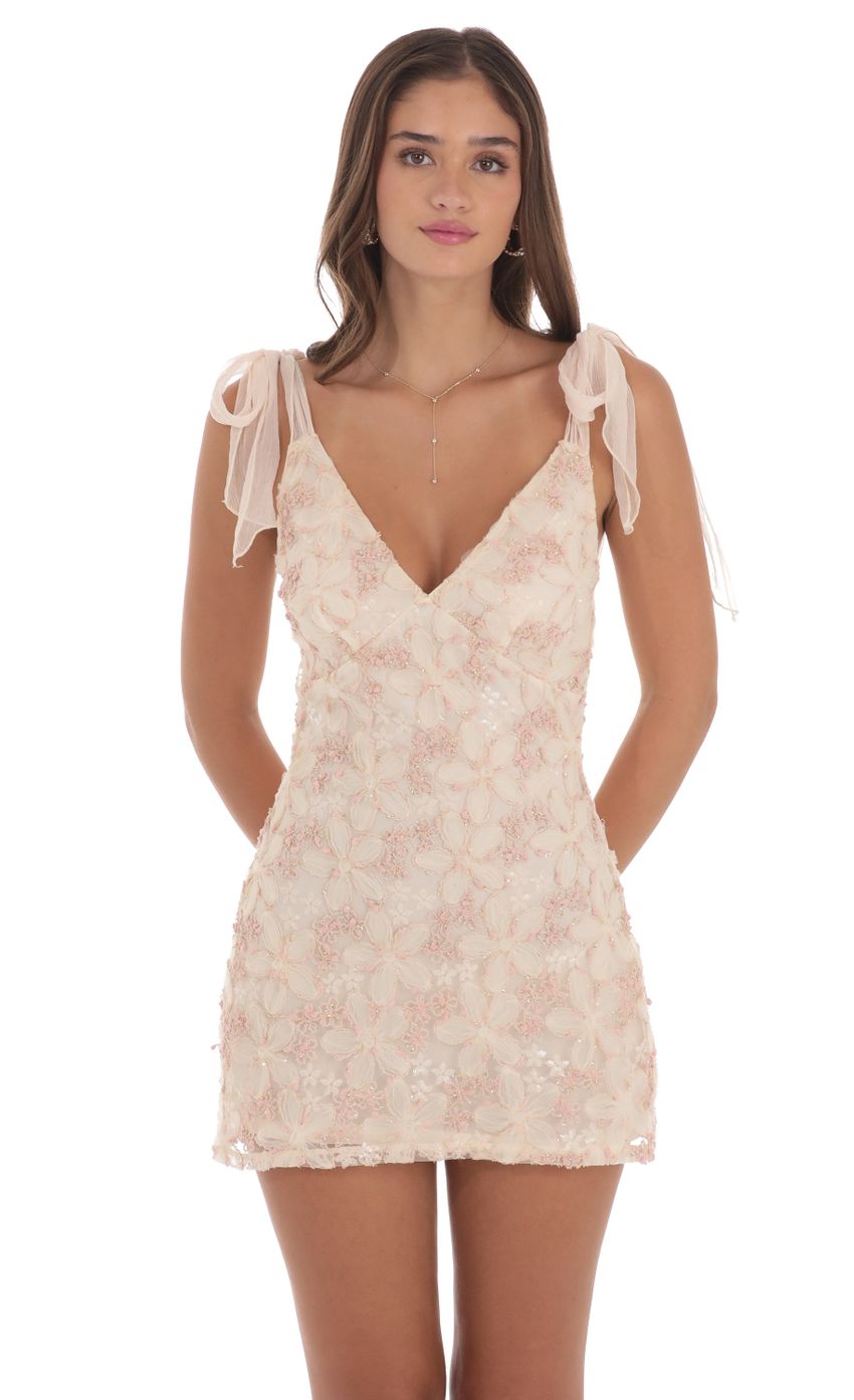 Textured Shimmer Floral Dress in Cream - luluinthesky