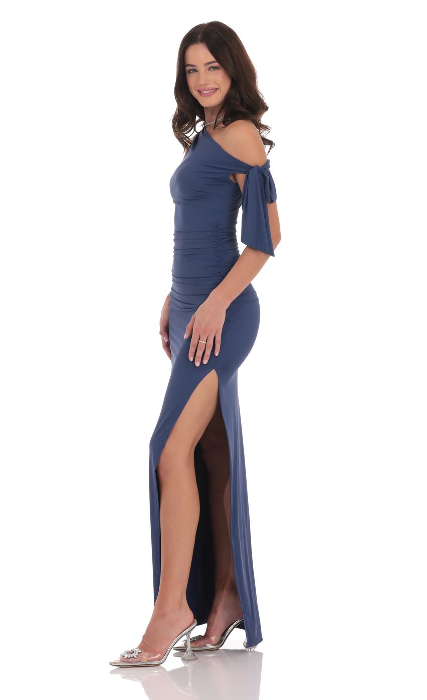 Off Shoulder Tie Strap Maxi Dress in Blue - luluinthesky