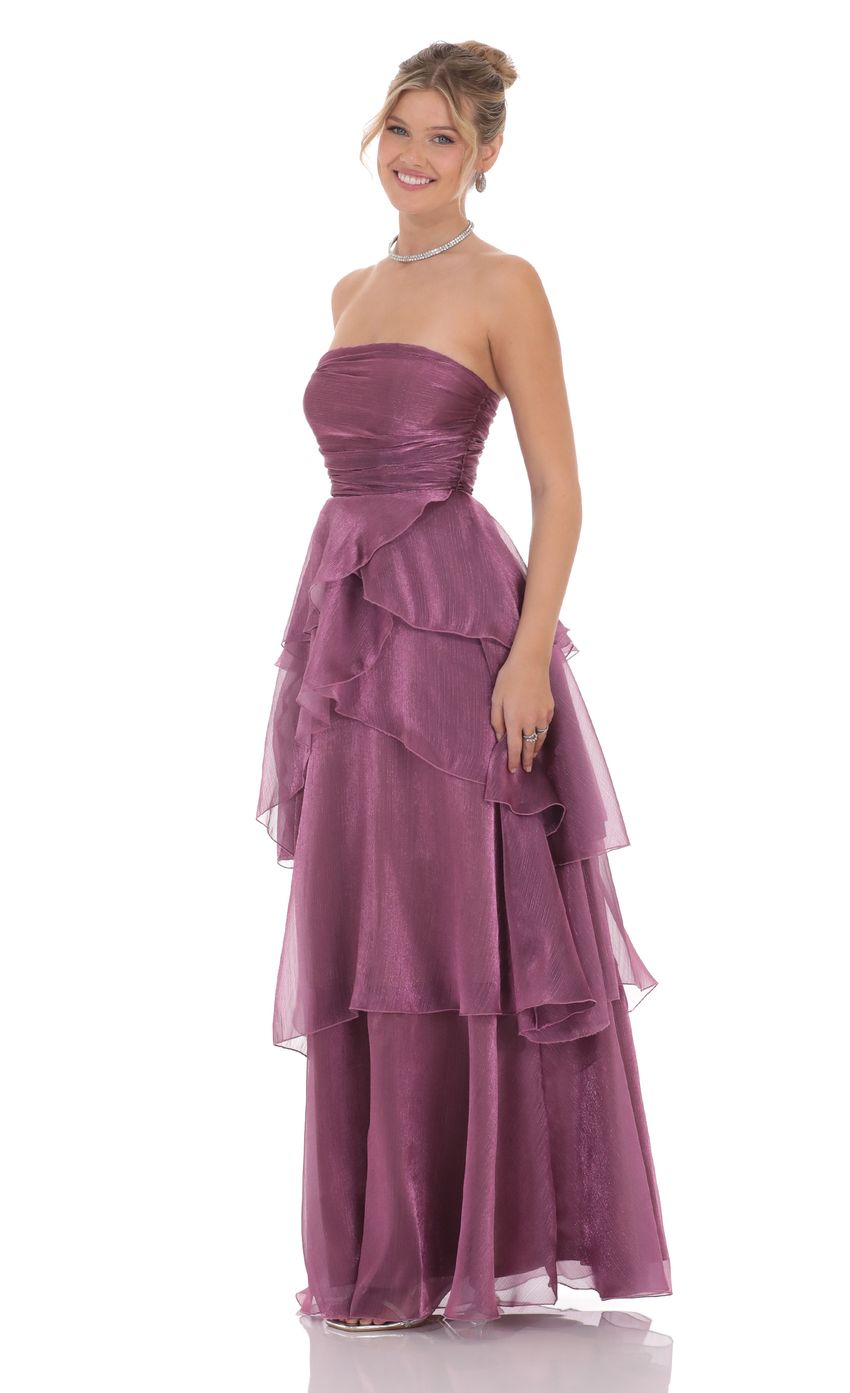 Corset Ruffle Strapless Maxi Dress in Purple - luluinthesky