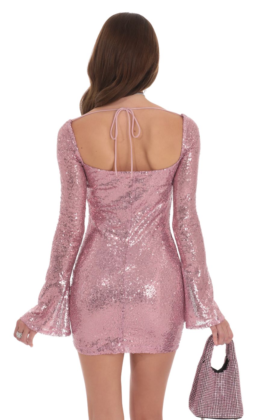 Sequin Long Sleeve Bodycon Dress in Pink - luluinthesky