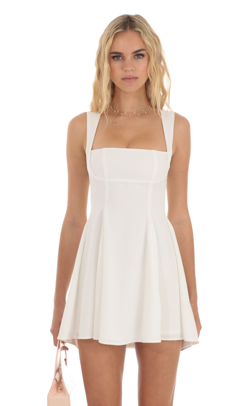 Back Bow Fit and Flare Dress in White - luluinthesky