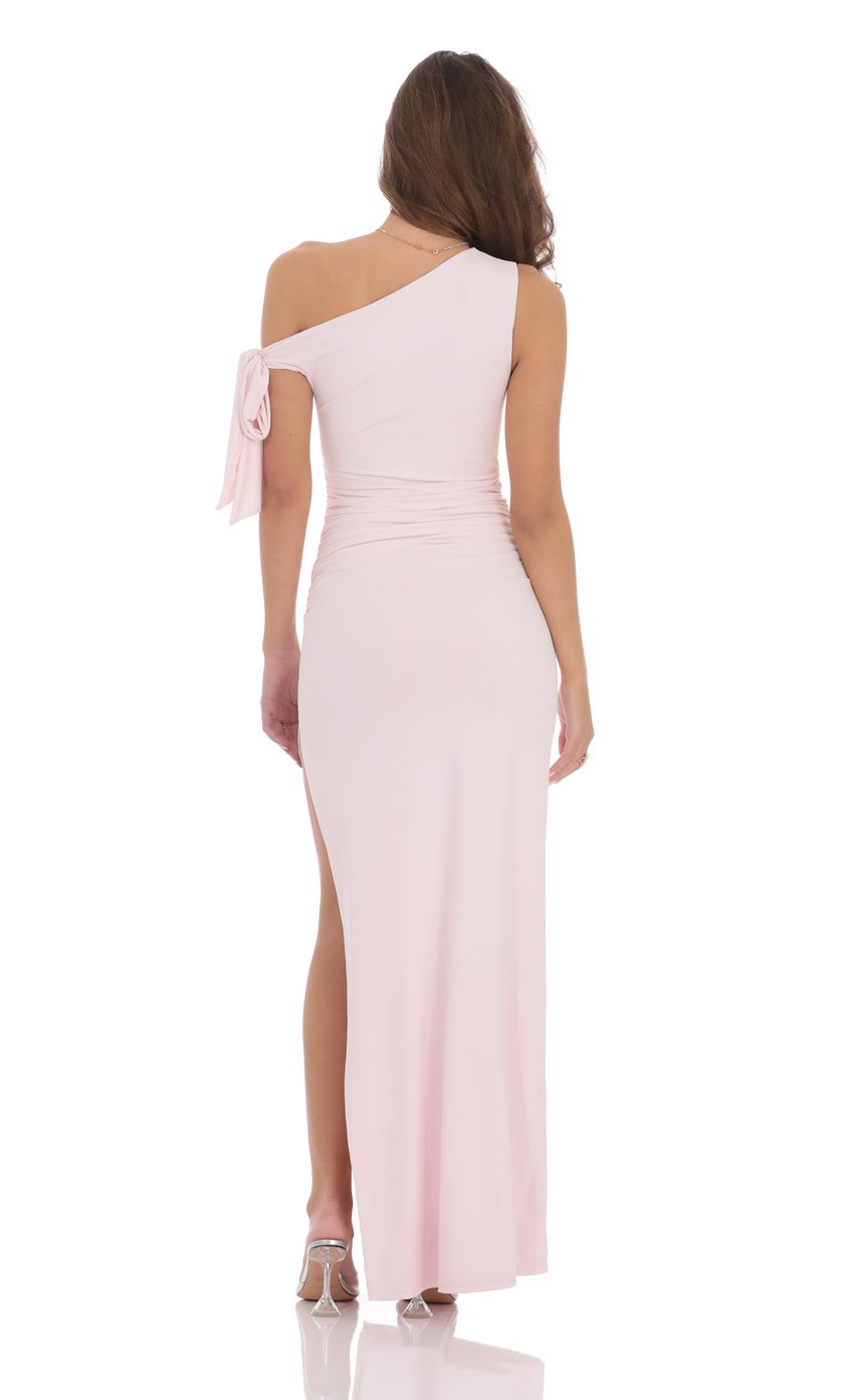 Off Shoulder Tie Strap Maxi Dress in Pink - luluinthesky