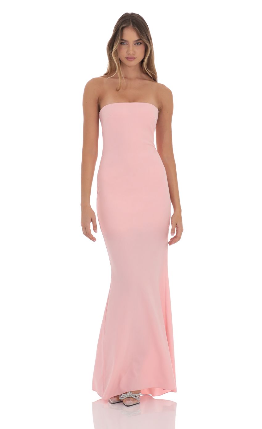 Back Bow Strapless Dress in Pink - luluinthesky