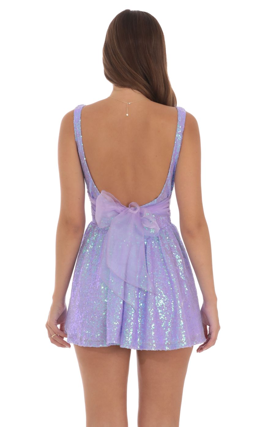 Sequin Open Back Bow Dress in Lavender - luluinthesky