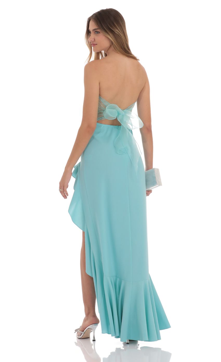 Strapless Back Bow Corset Maxi Dress in Aqua Blue - luluinthesky