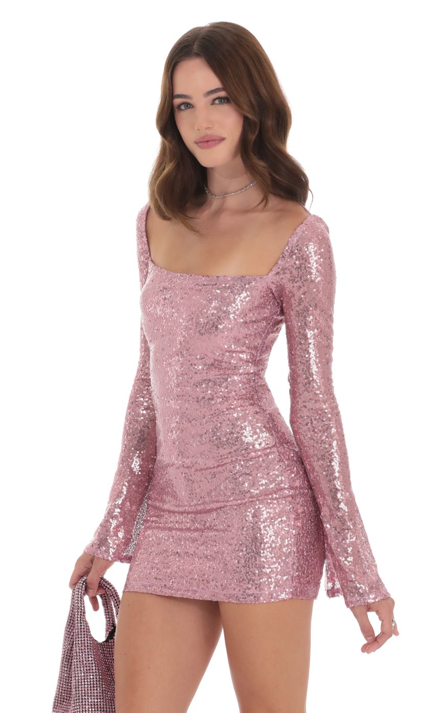 Sequin Long Sleeve Bodycon Dress in Pink - luluinthesky
