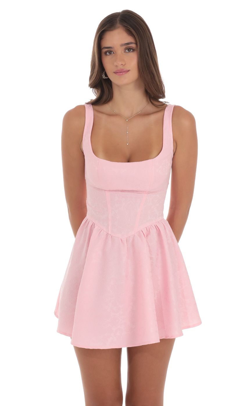 Jacquard Open Back Bow Dress in Pink - luluinthesky