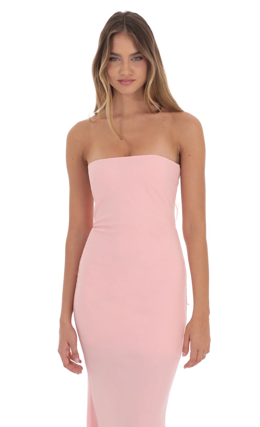 Back Bow Strapless Dress in Pink - luluinthesky