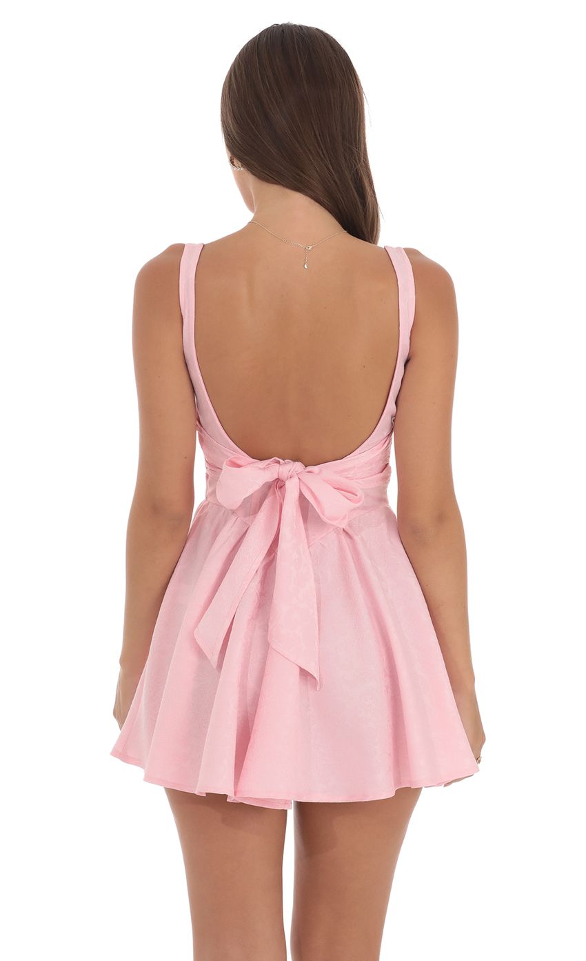 Jacquard Open Back Bow Dress in Pink - luluinthesky