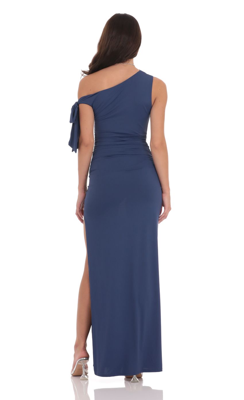 Off Shoulder Tie Strap Maxi Dress in Blue - luluinthesky