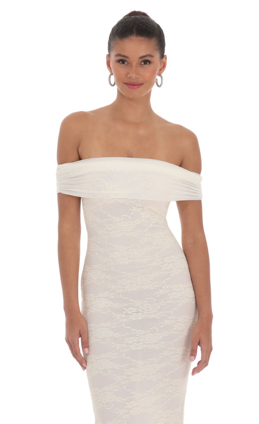 Off Shoulder Sheer Lace Maxi Dress in Cream - luluinthesky