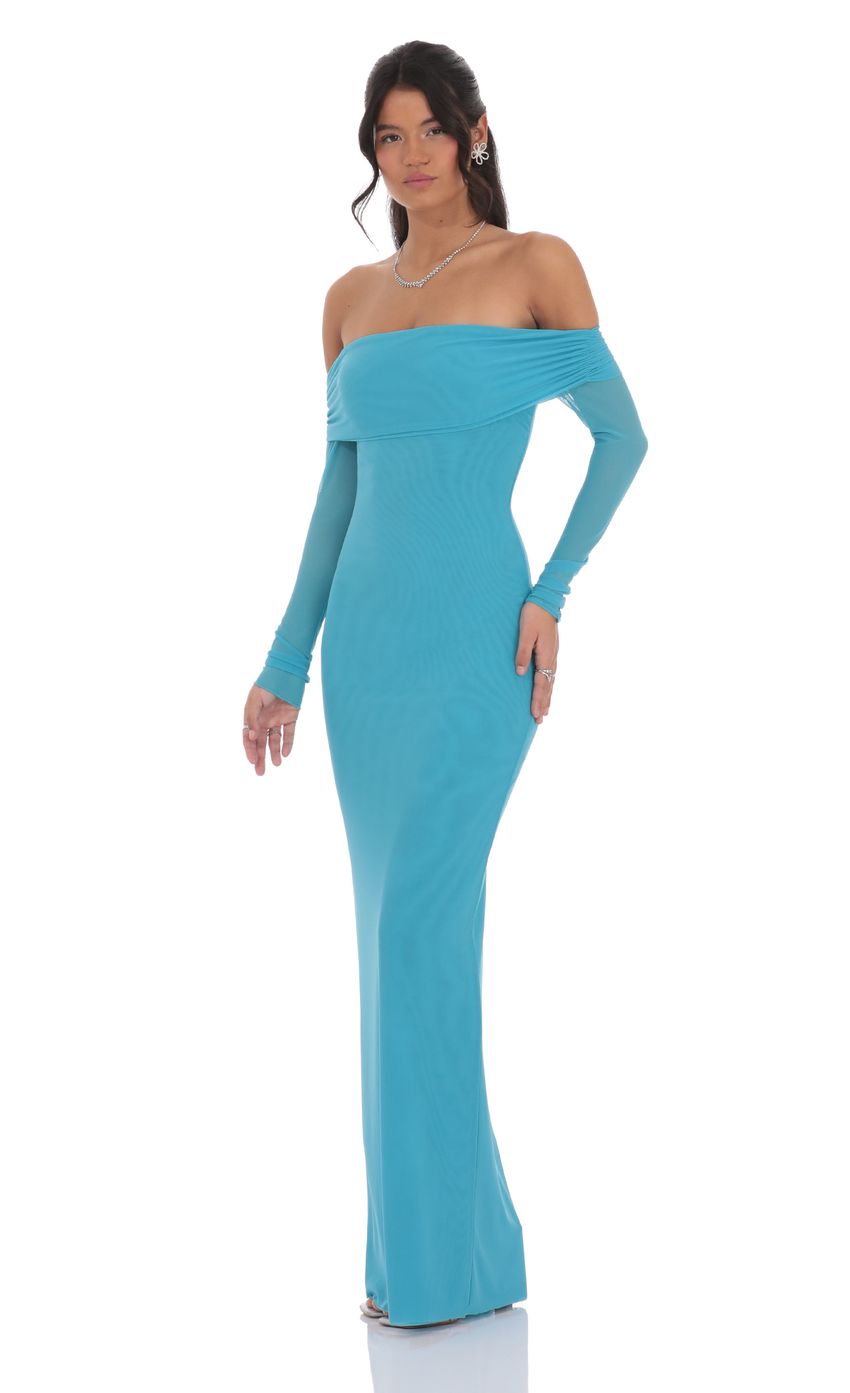 Mesh Off Shoulder Maxi Dress in Aqua Blue - luluinthesky
