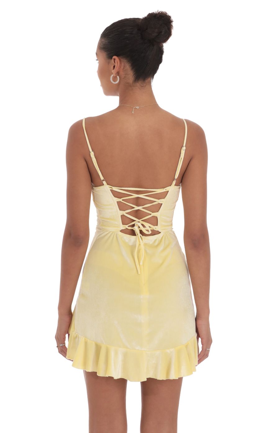 Velvet Ruffled Slit Dress in Yellow - luluinthesky