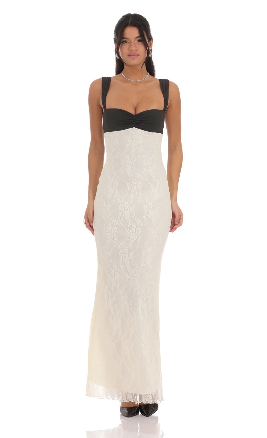 Two-Toned Lace Maxi Dress in Cream - luluinthesky