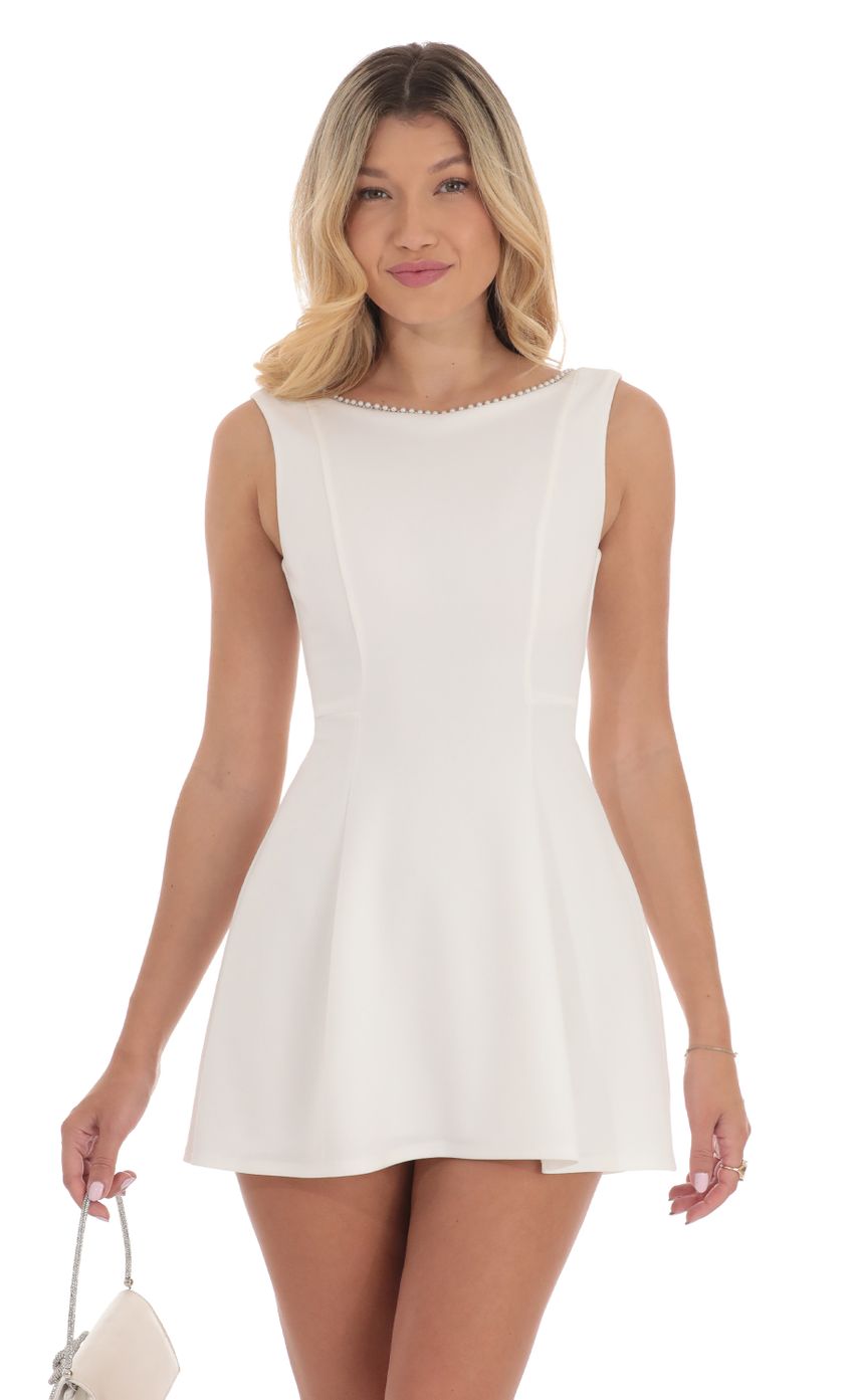 Pearl Open Back A-line Dress in White - luluinthesky