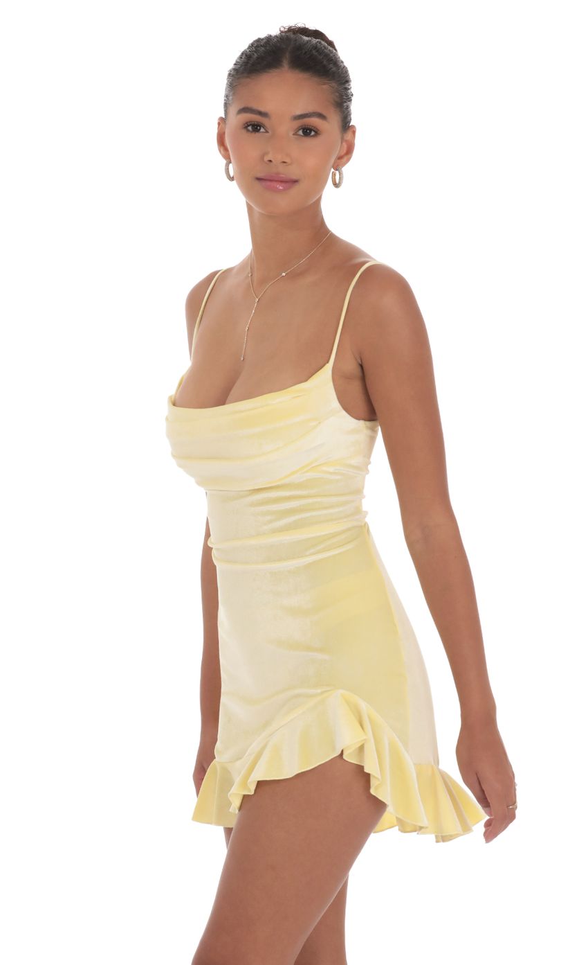Velvet Ruffled Slit Dress in Yellow - luluinthesky