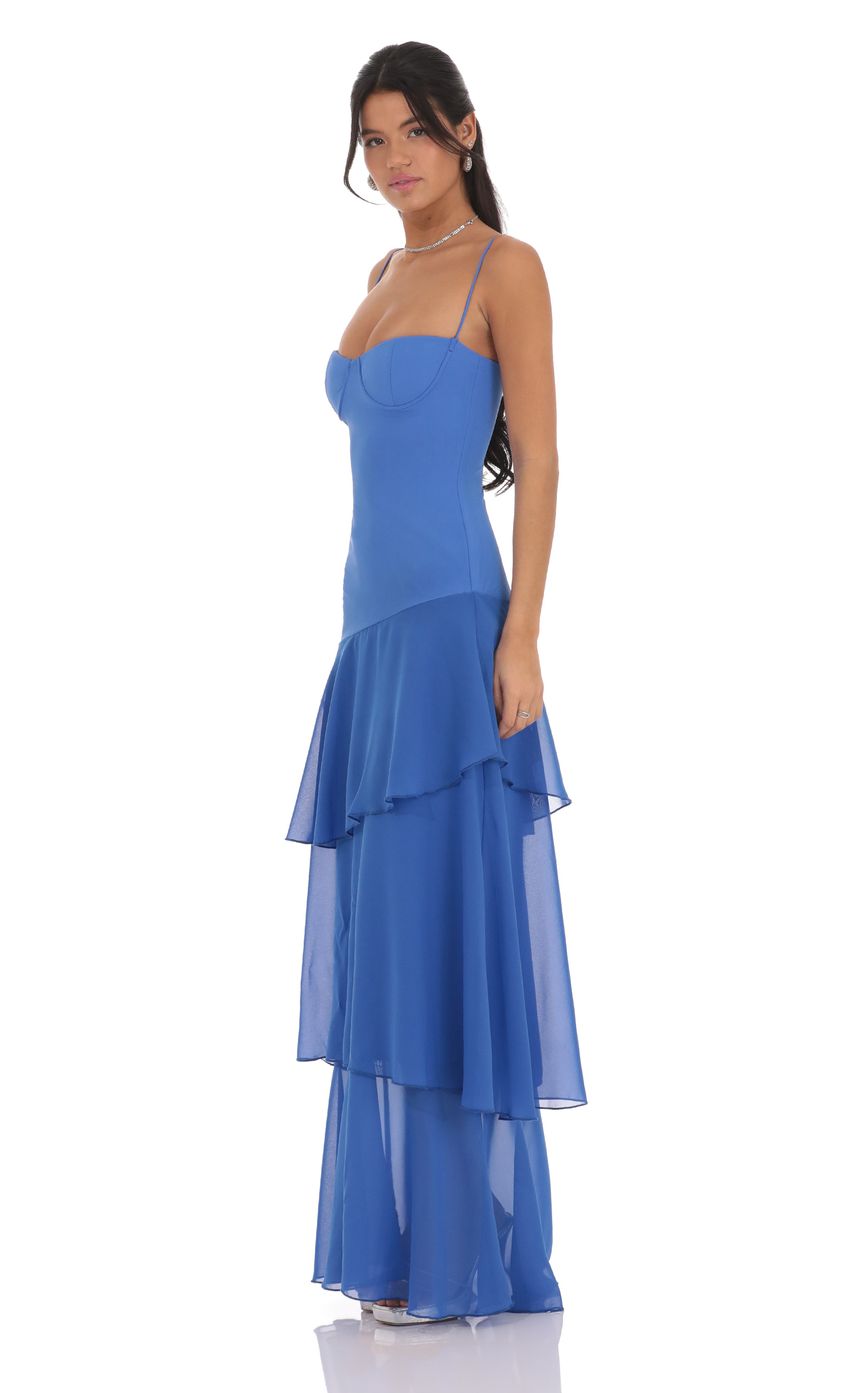 Long Ruffle Maxi Dress in Blue - luluinthesky