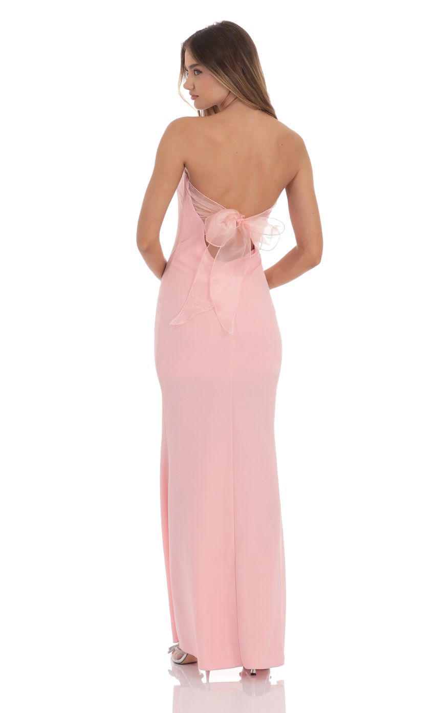 Back Bow Strapless Dress in Pink - luluinthesky
