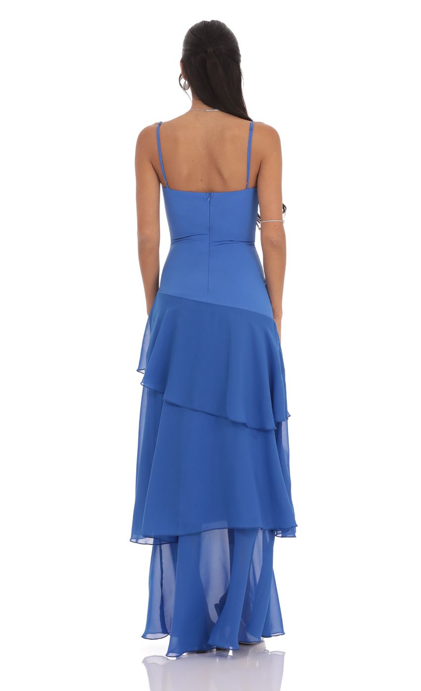 Long Ruffle Maxi Dress in Blue - luluinthesky