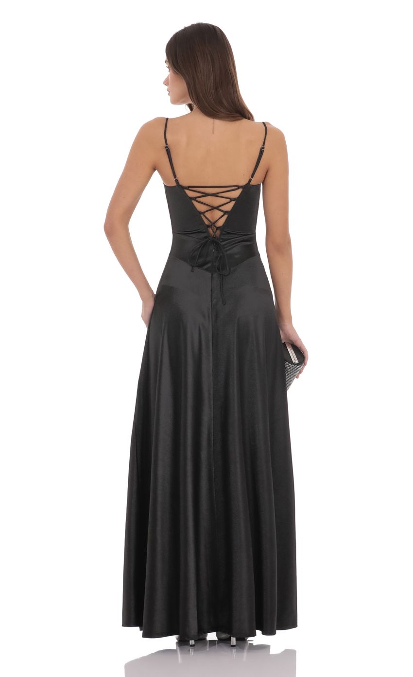 Satin Square Neck Maxi Dress in Black - luluinthesky