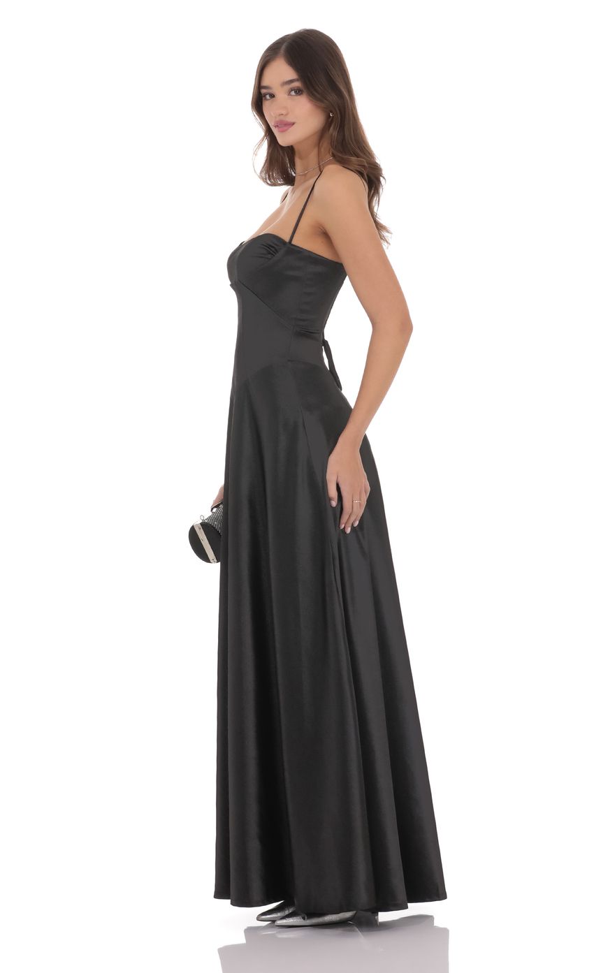 Satin Square Neck Maxi Dress in Black - luluinthesky
