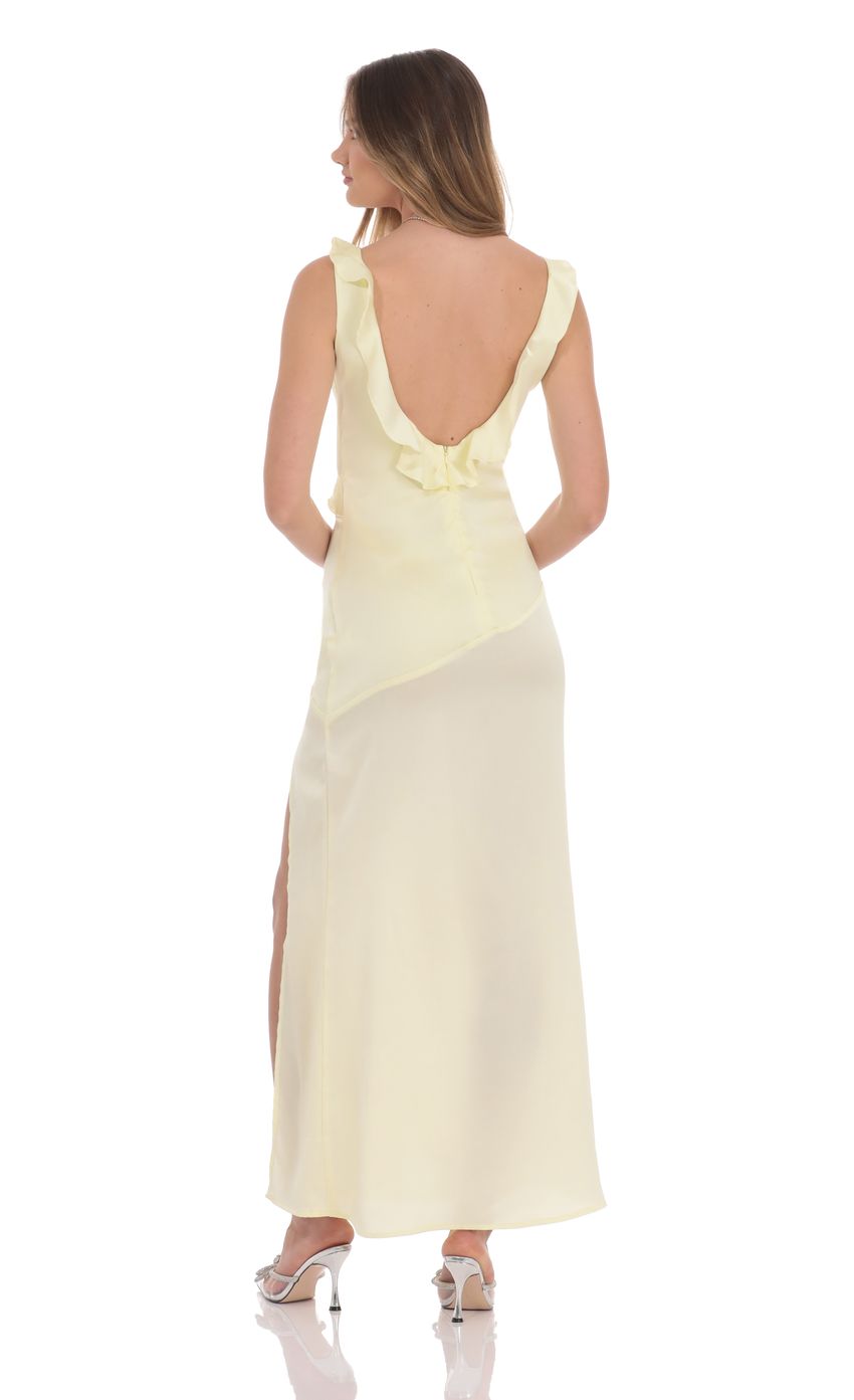 Satin V-Neck Open Back Maxi Dress in Pastel Yellow - luluinthesky