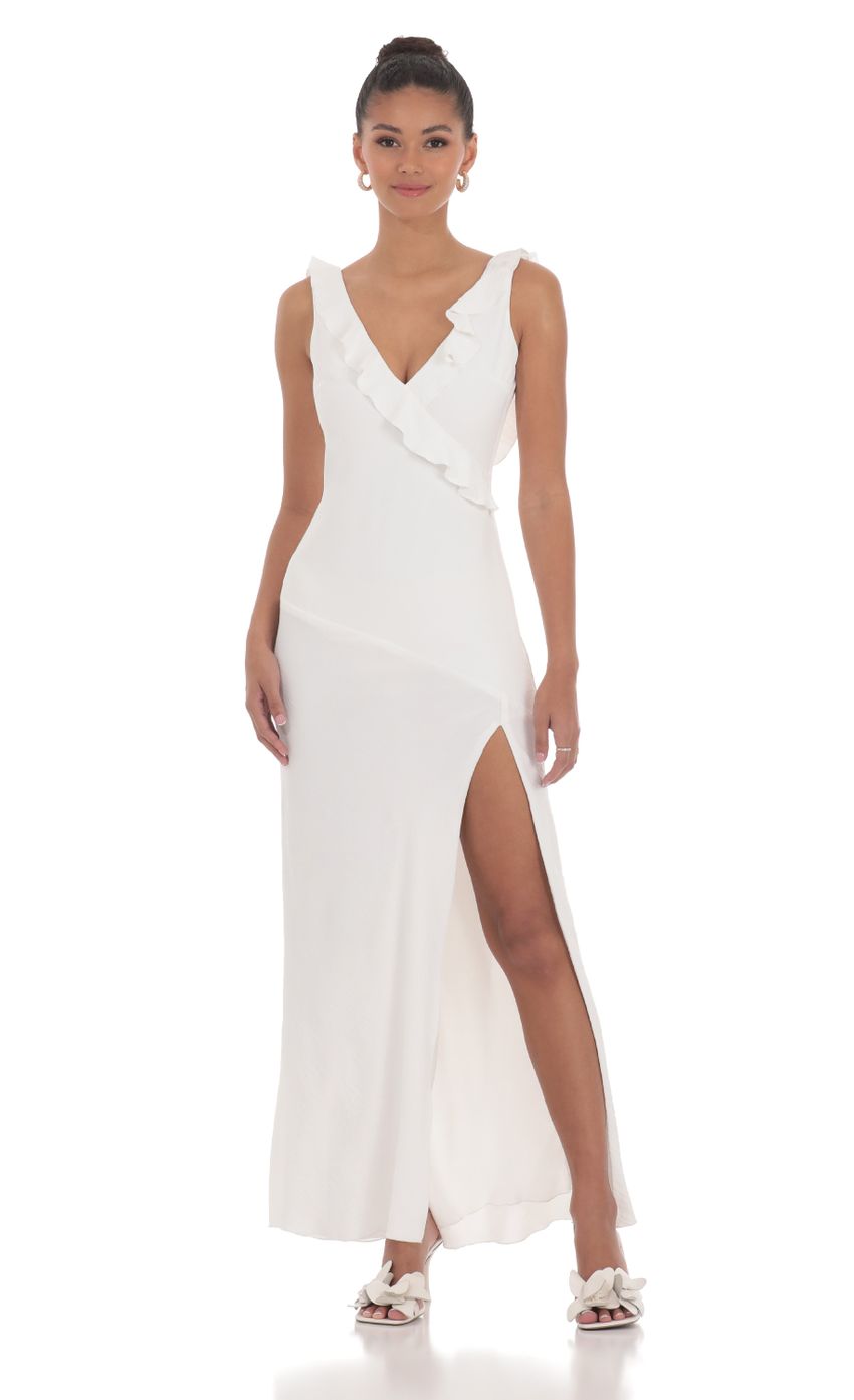 V-Neck Open Back Maxi Dress in White - luluinthesky