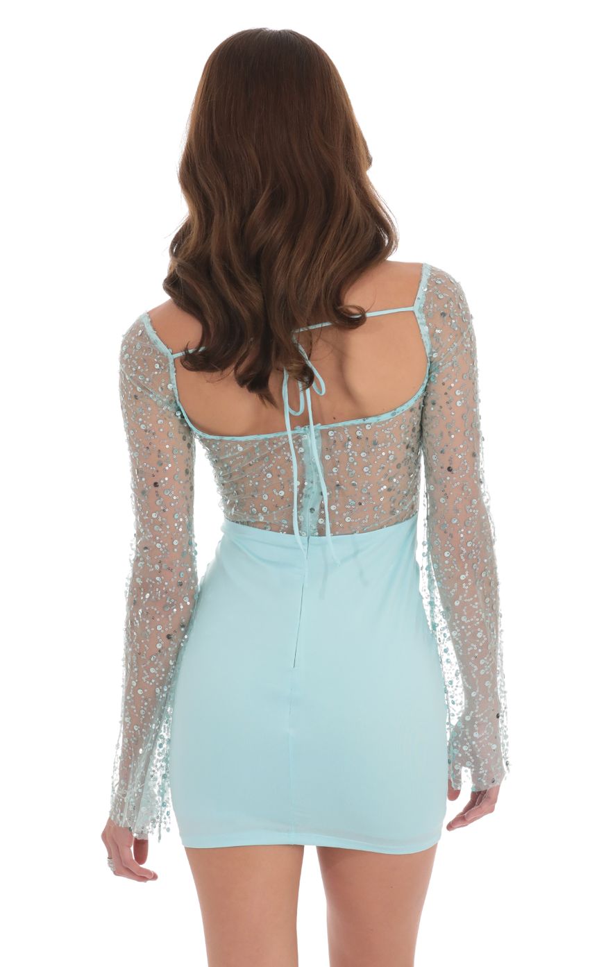Sequin Long Sleeve Dress in Sky Blue - luluinthesky