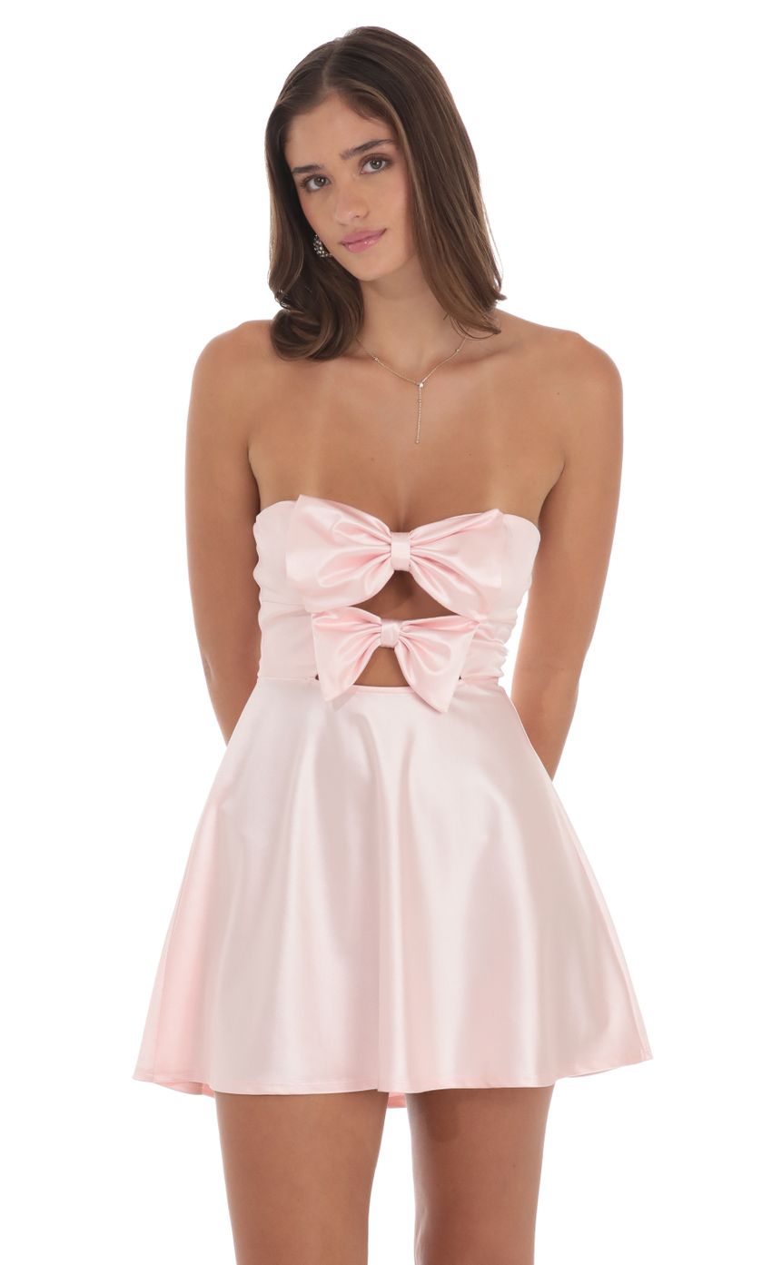 Satin Double Bow Cutout Dress in Pink - luluinthesky