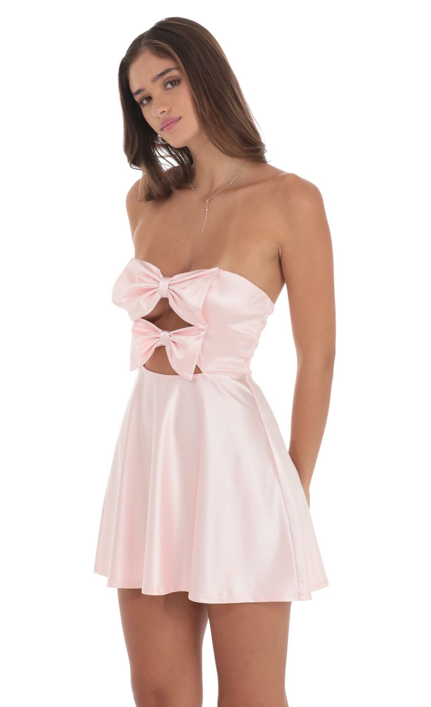 Satin Double Bow Cutout Dress in Pink - luluinthesky