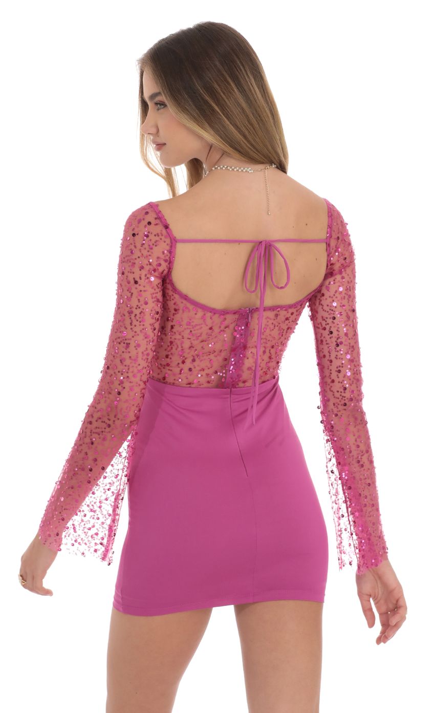 Sequin Long Sleeve Dress in Magenta - luluinthesky