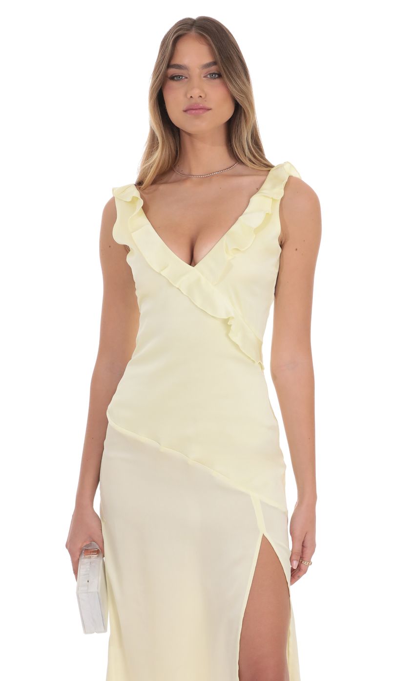 Satin V-Neck Open Back Maxi Dress in Pastel Yellow - luluinthesky