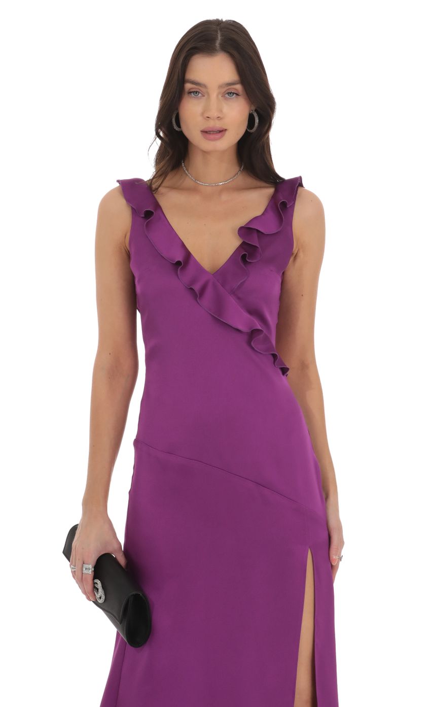 Satin V-Neck Open Back Maxi Dress in Purple - luluinthesky