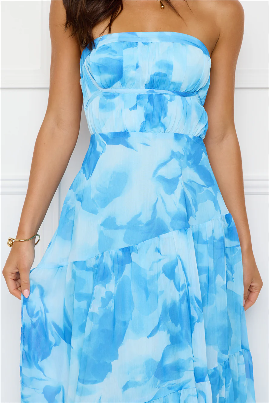 Azure Allure Strapless Maxi Dress Blue - luluinthesky