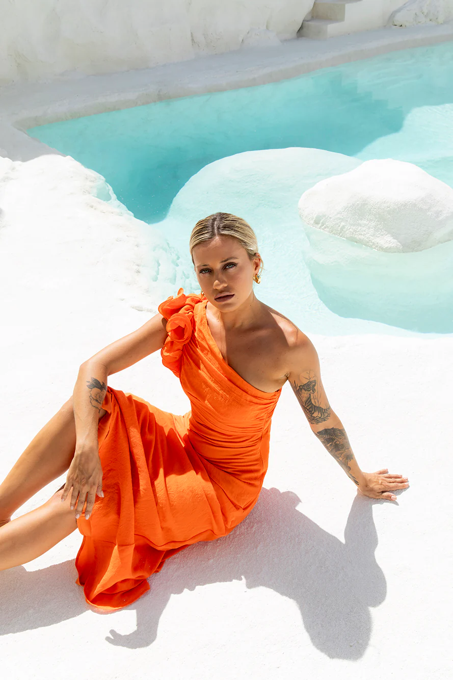 In These Moments One Shoulder Maxi Dress Orange - luluinthesky