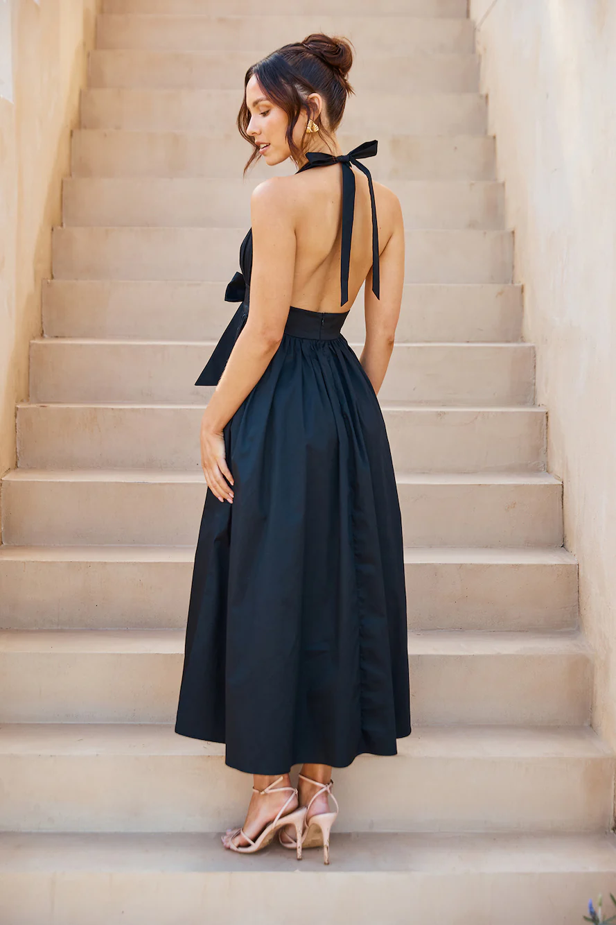Moonlit Reverie Halter Midi Dress Black - luluinthesky